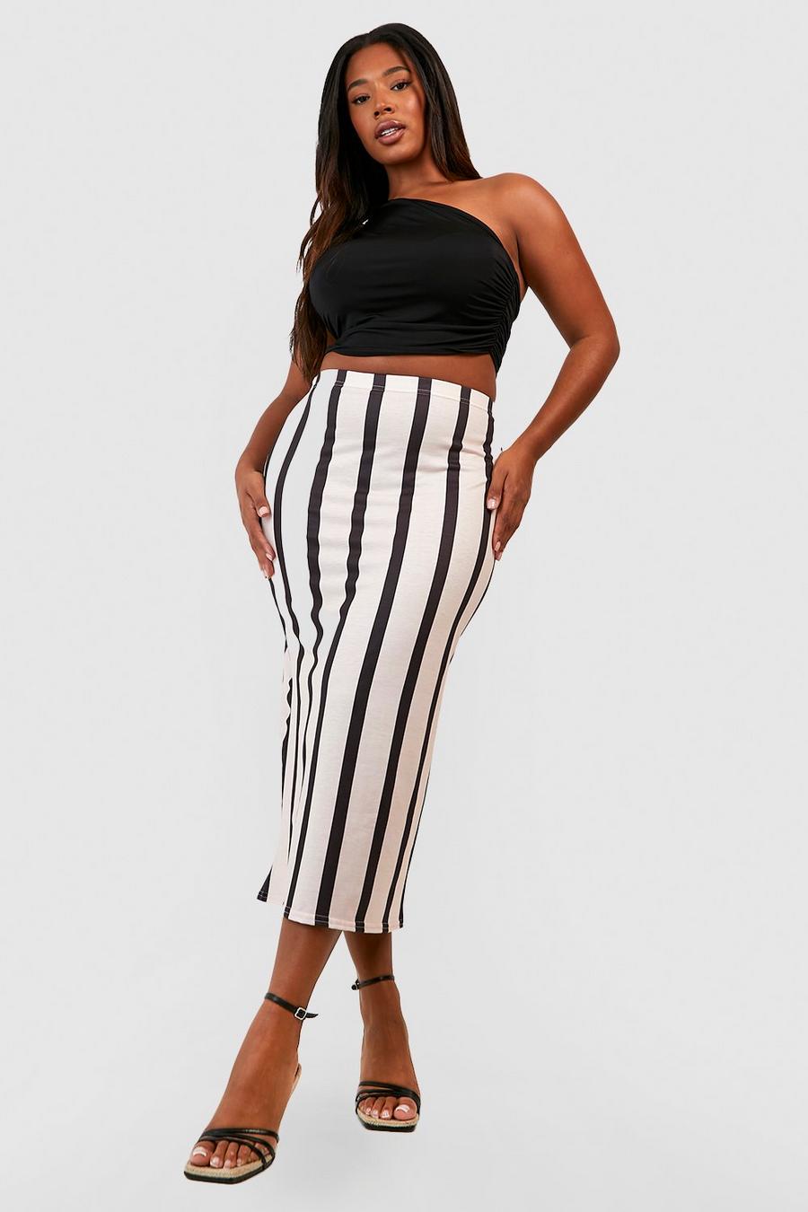 Plus Jersey Printed Stripe Midaxi Skirt image number 1