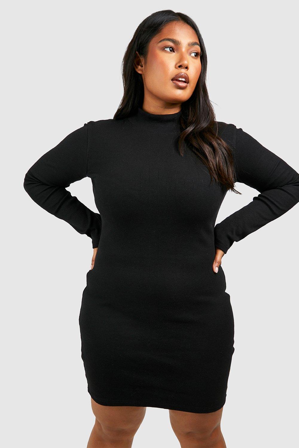 Black long sleeve bodycon dress plus size hotsell