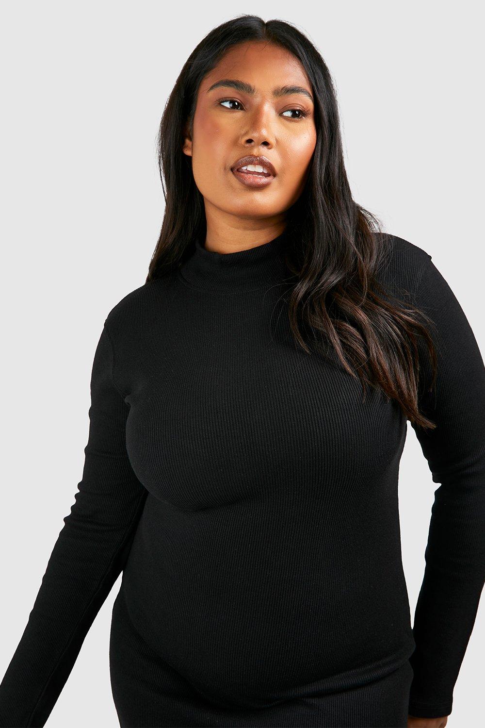 Plus Rib Turtleneck Long Sleeve Bodycon Dress boohoo AU