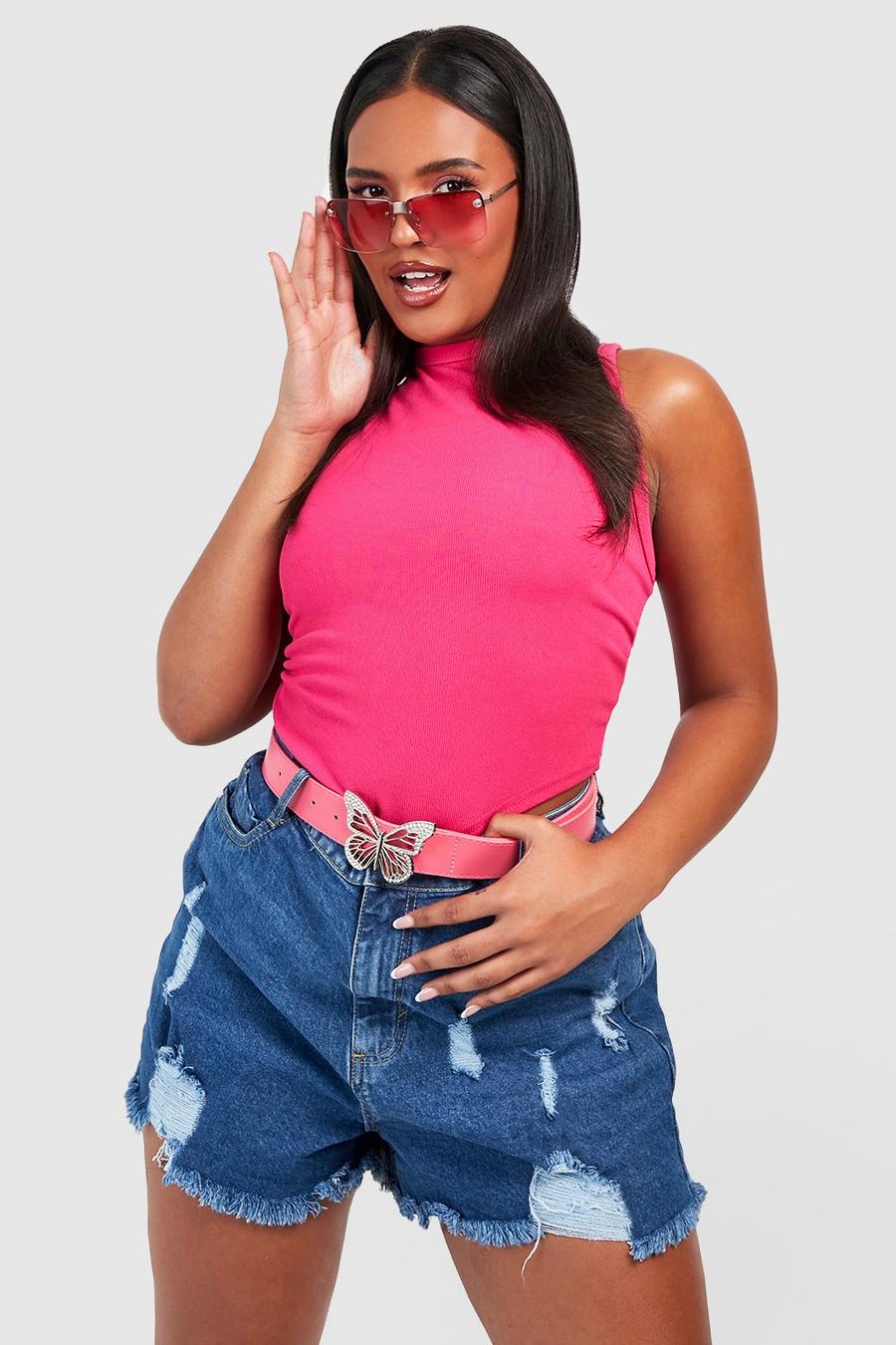 Fuchsia Plus Jersey Knit Dipped Racer Top