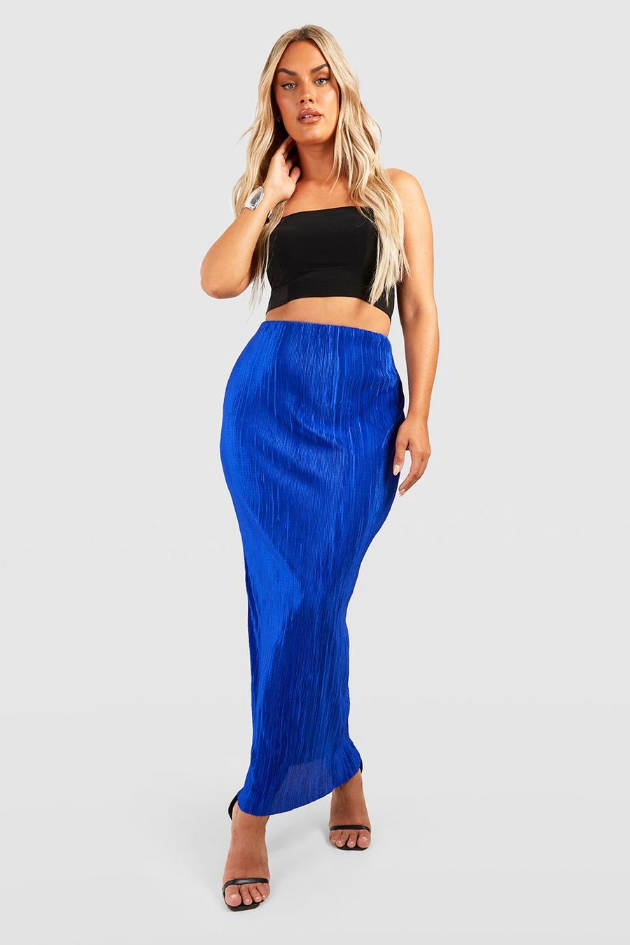 Cobalt blue Plus Plisse Maxi Skirt
