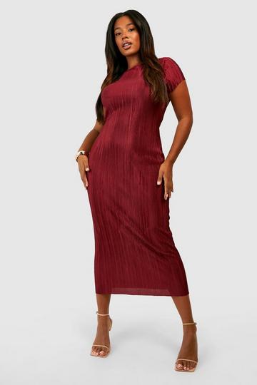 Plus Plisse Cap Sleeve Maxi Dress wine