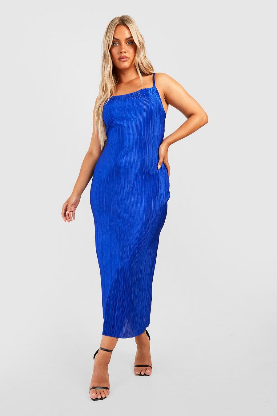 Cobalt blue Plus Plisse Maxi Dress