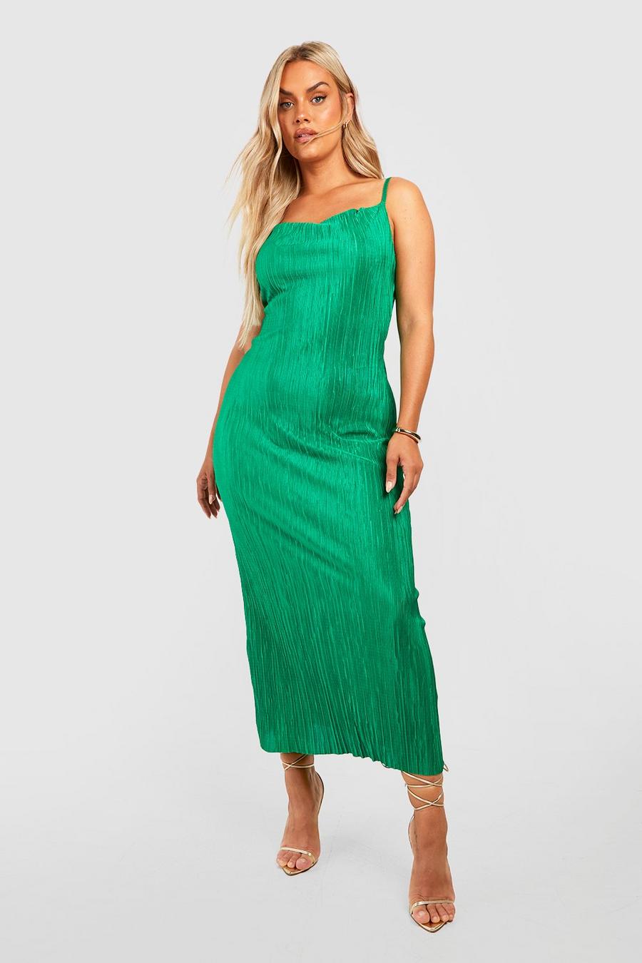 Vestito maxi Plus Size plissettato, Green