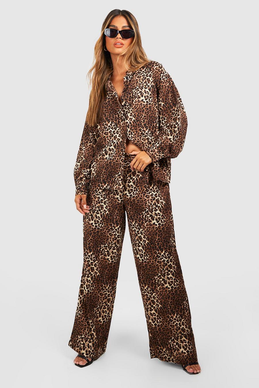 Brown Leopard Shirt & Pants Two-Piece image number 1