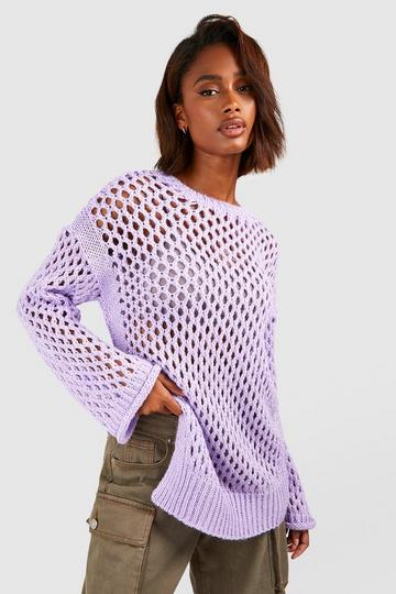 Lilac Purple Oversized Crochet Sweater