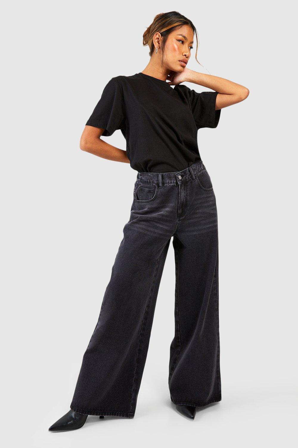 Express High Waisted Washed Black Tall Hem Wide Leg Palazzo Jeans