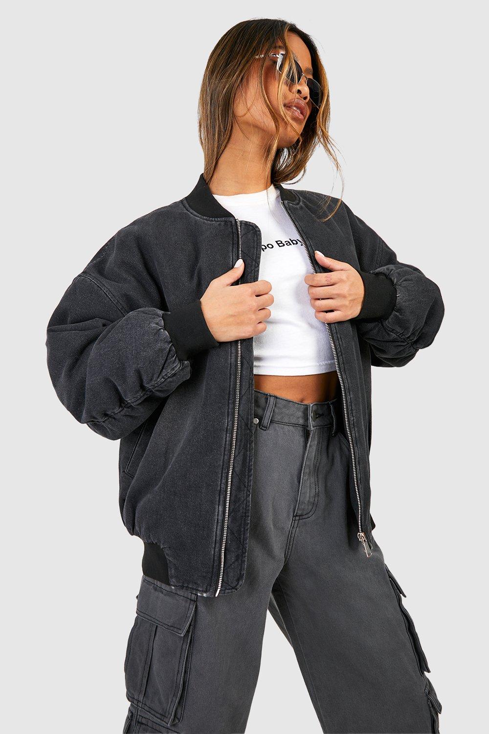 Oversized black hot sale bomber jacket