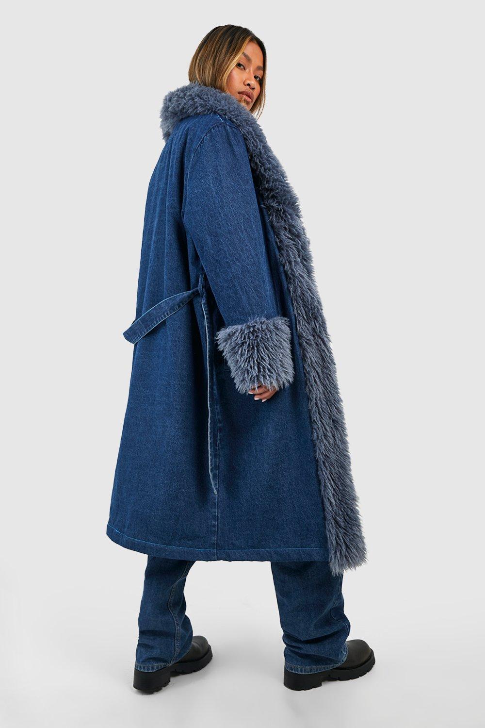 Long denim 2025 coat with fur