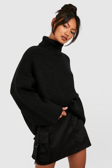 Black Turtleneck Wide Sleeve Oversized Sweater
