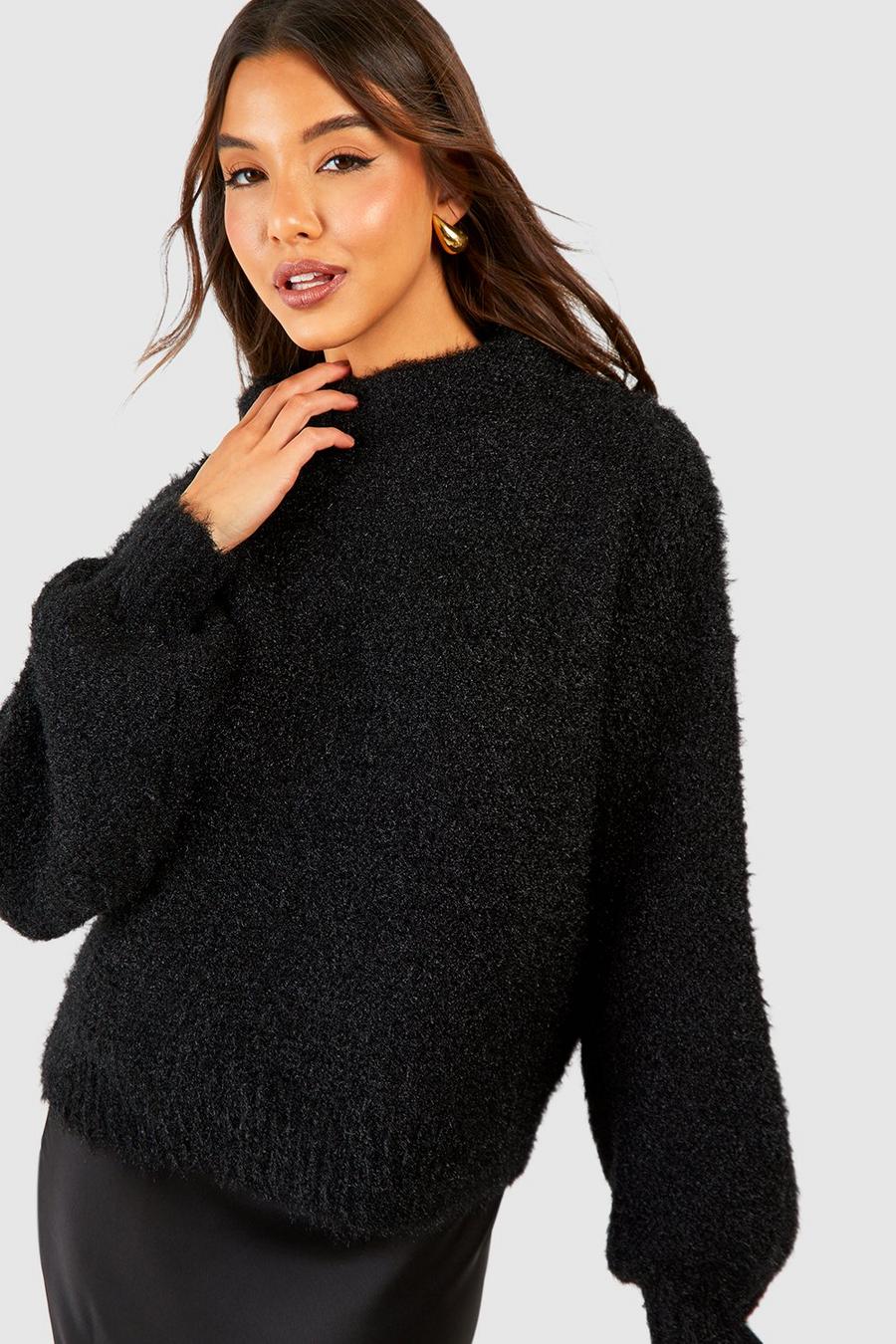 Black Soft Knit High Neck Sweater image number 1