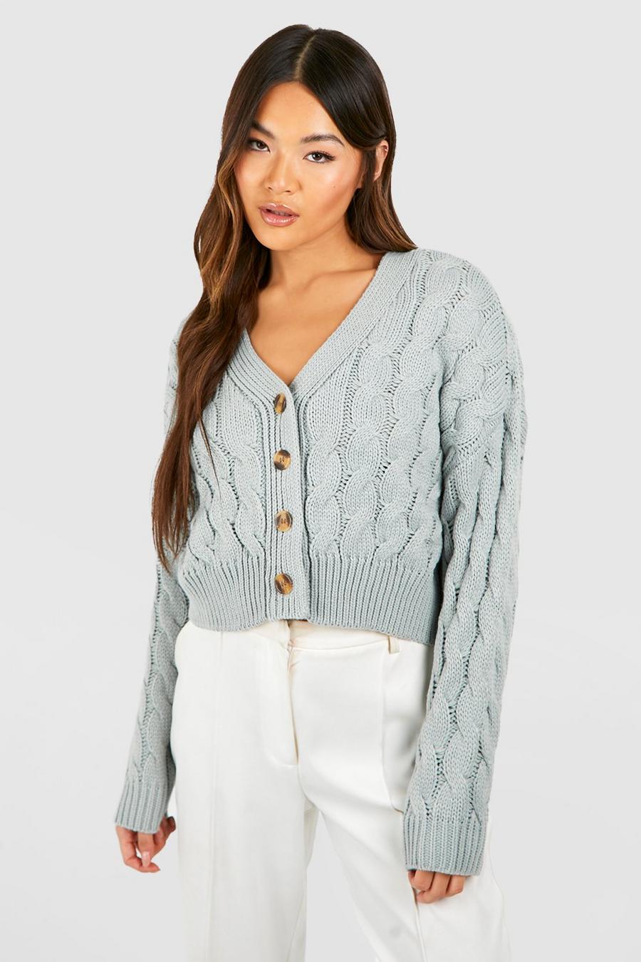 Sage green Crop Cable Knit Cardigan