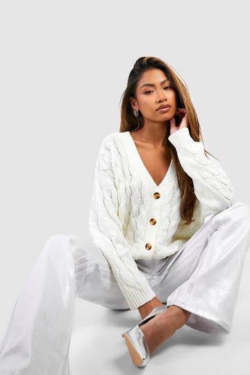 Sequin Cable Knit Cardigan cream