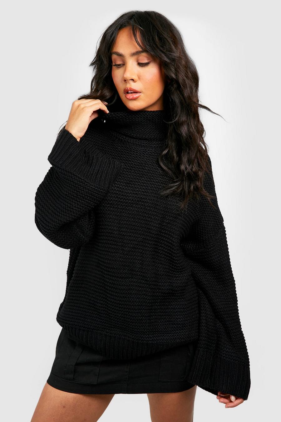 Black Roving Stitch Turtleneck Sweater image number 1