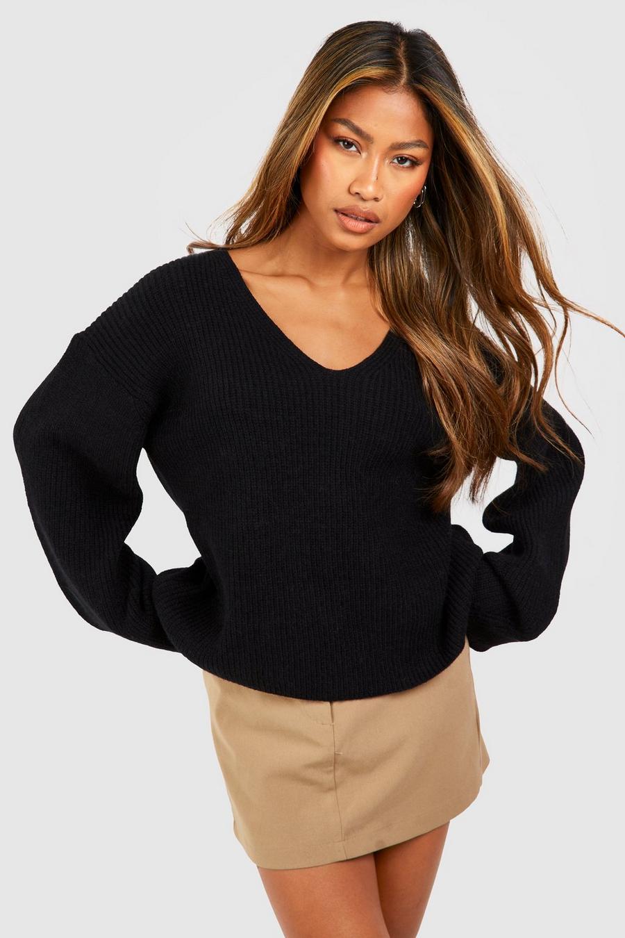 Black Soft V Neck Sweater