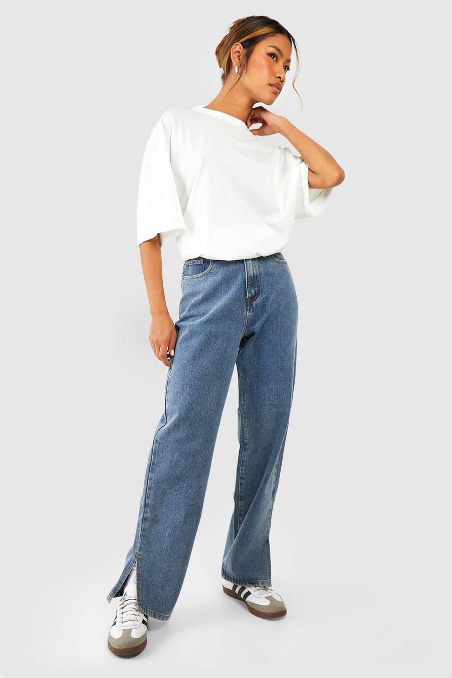 Stonewash Jeans mit geradem Bein und geteiltem Saum, Vintage blue image number 1