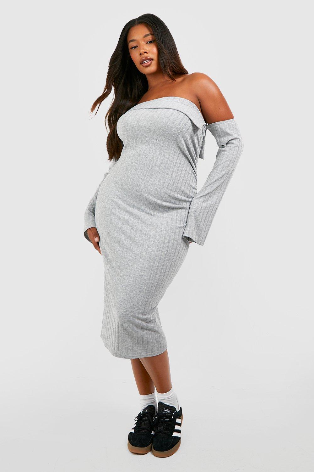 Off shoulder ribbed outlet midi dress