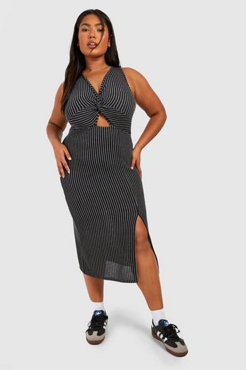 Plus Textured Twist Rib Split Midi Dress black