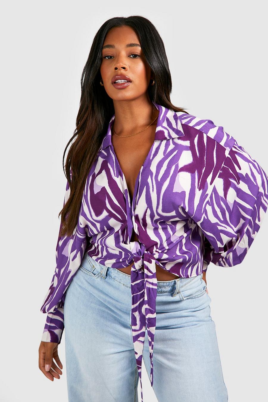Purple Plus Zebra Print Tie Front Shirt image number 1