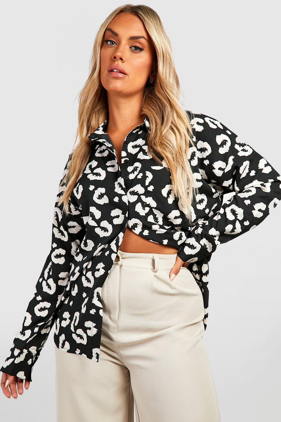 Camicia Plus Size oversize con stampa animalier, Black image number 1