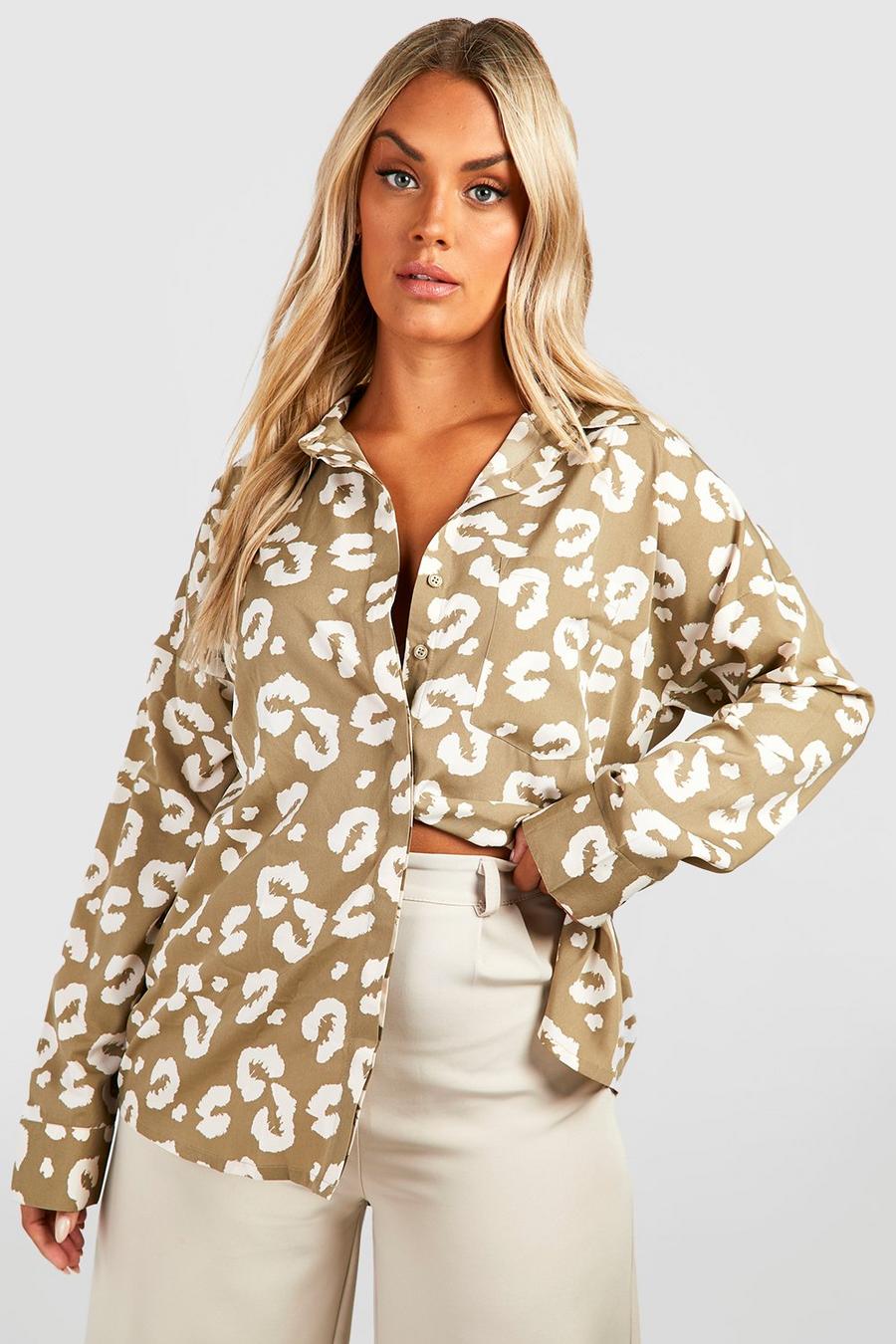 Camicia Plus Size oversize con stampa animalier, Sage image number 1