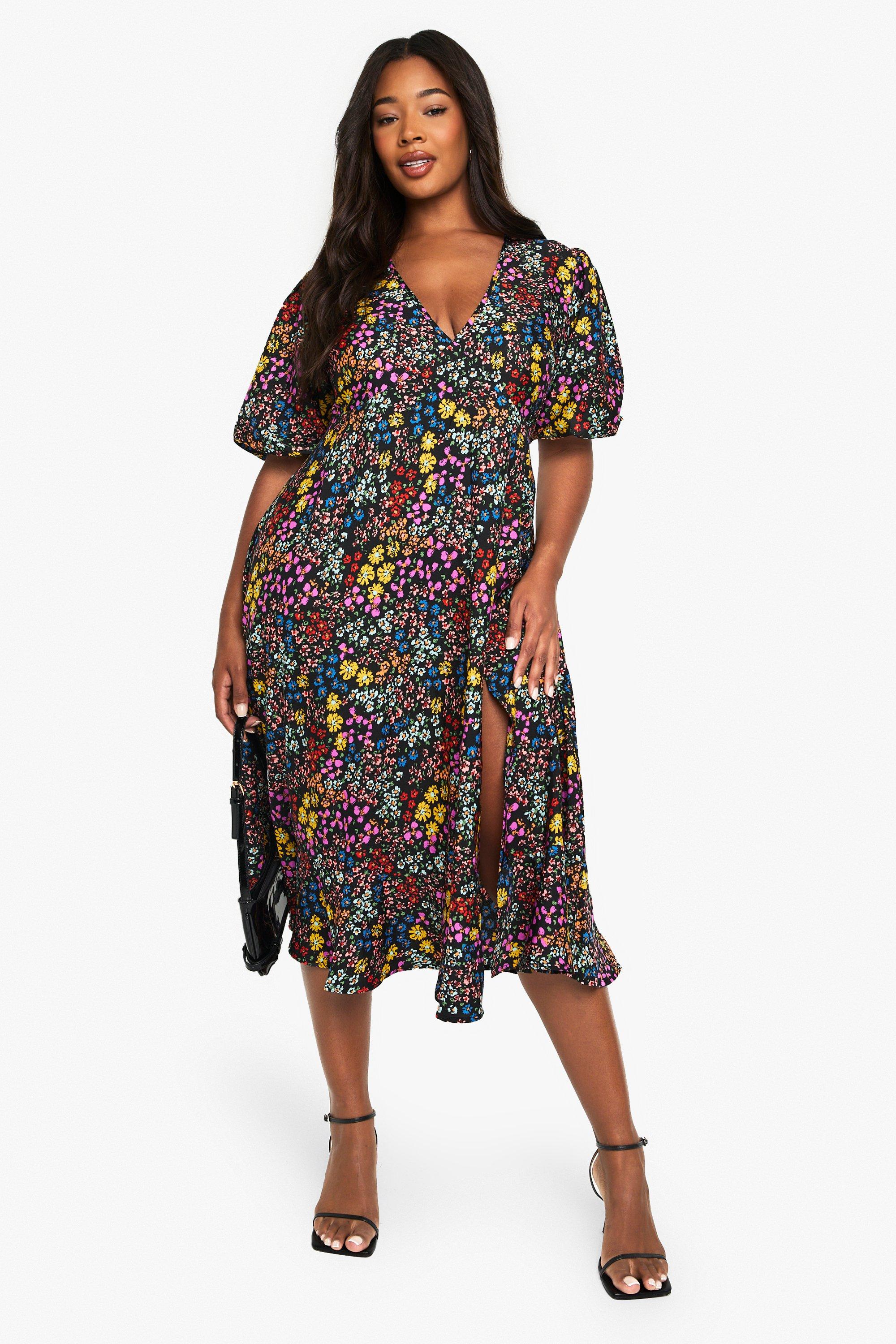 Plus Floral Print Midi Smock Dress | boohoo USA