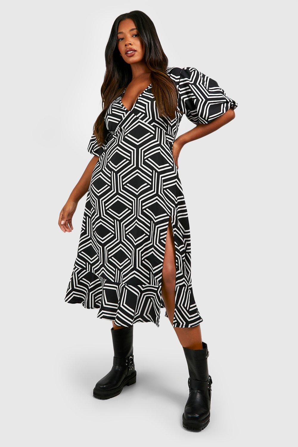 Plus Mono Print Midi Smock Dress boohoo NZ