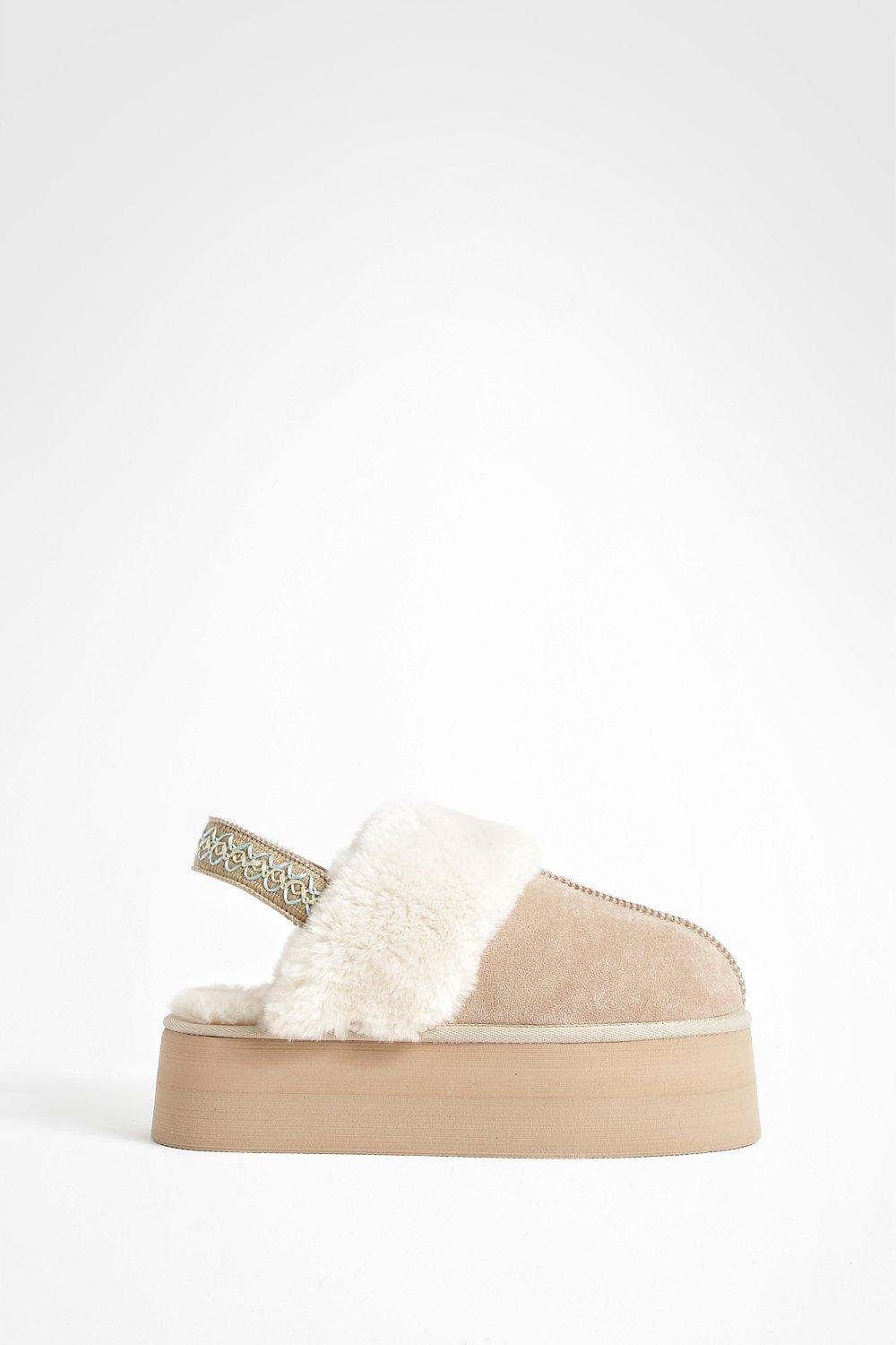 Fur Lined Platform Slingback Mules