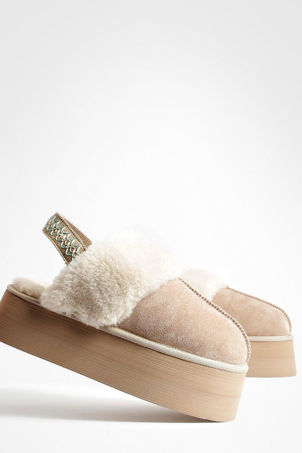 Fur Lined Platform Slingback Mules