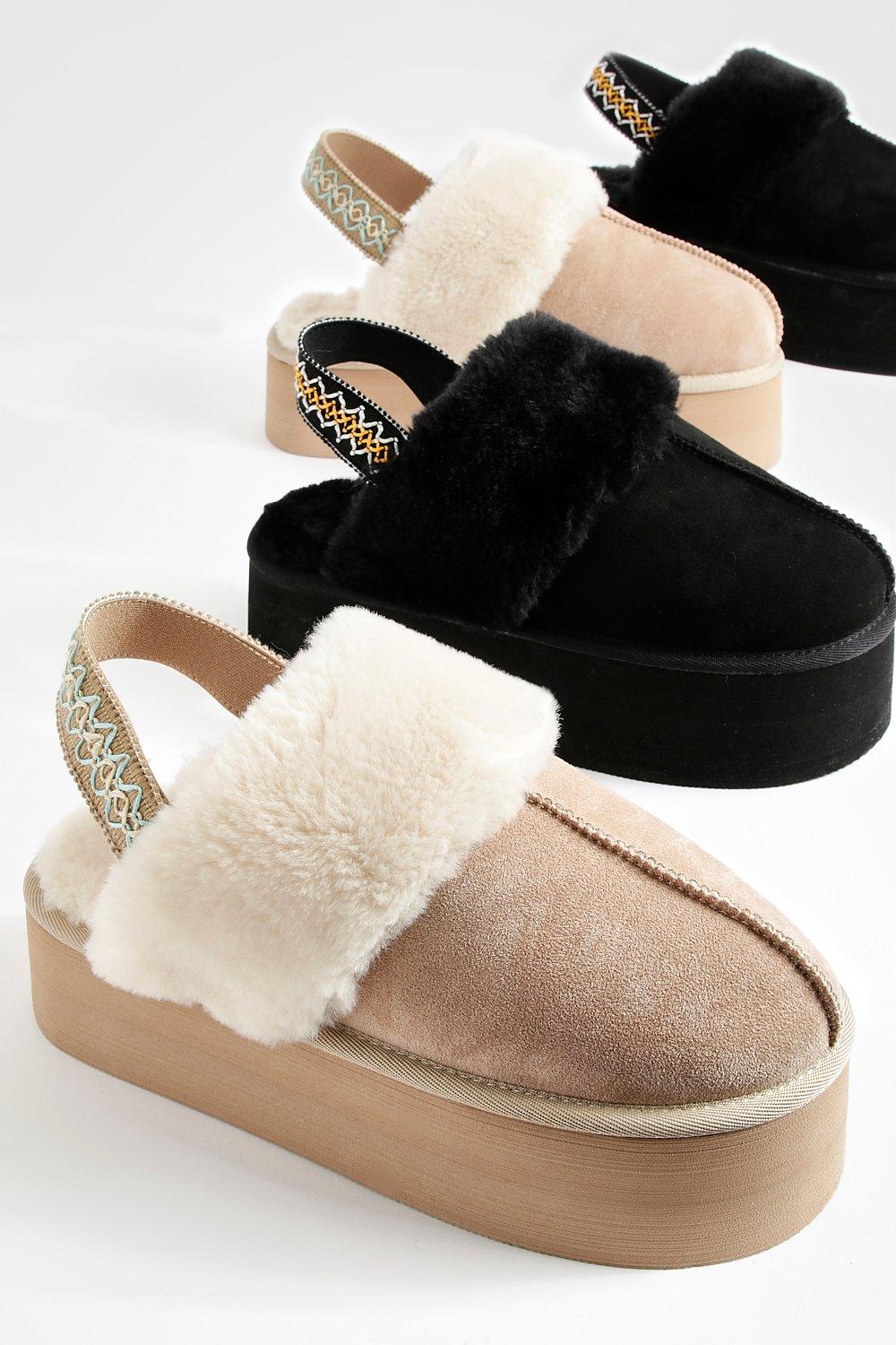 Fur Lined Platform Slingback Mules