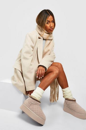 Quilted Ultra Mini Platform Cosy Boots cream