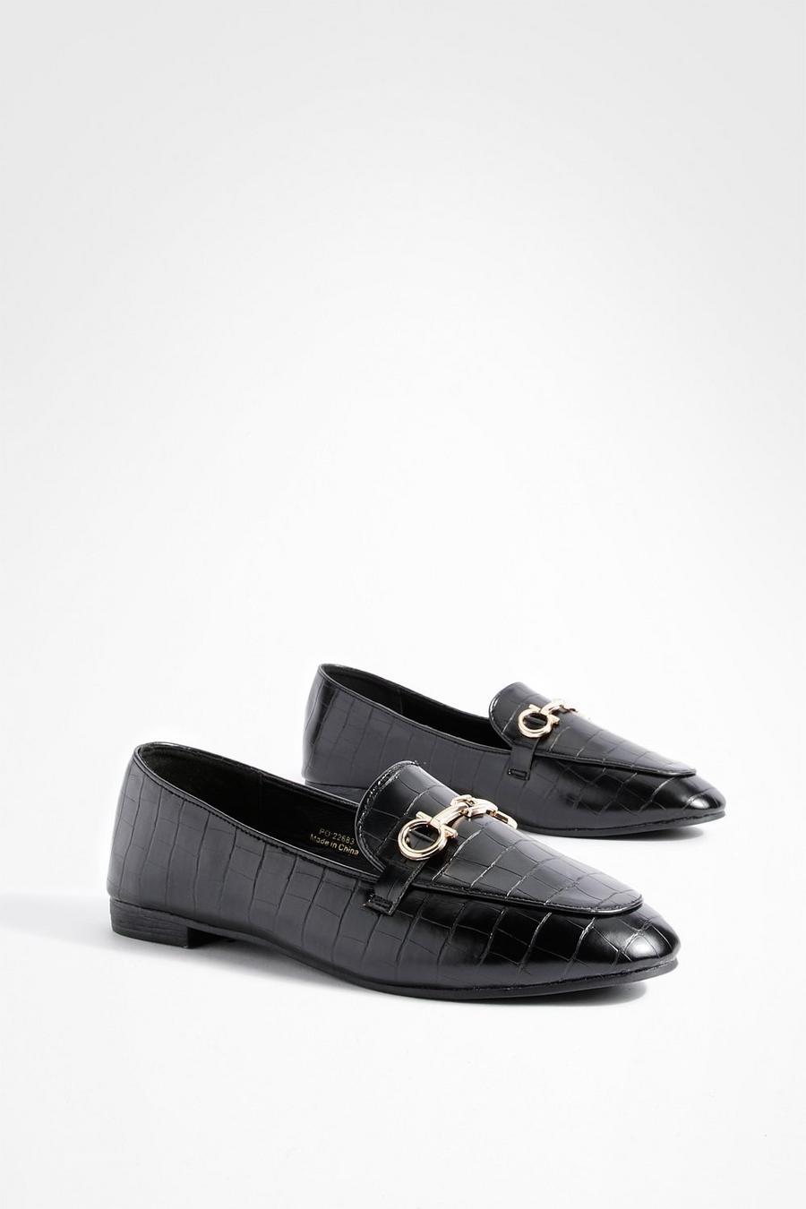 Black Wide Fit T Bar Loafers   