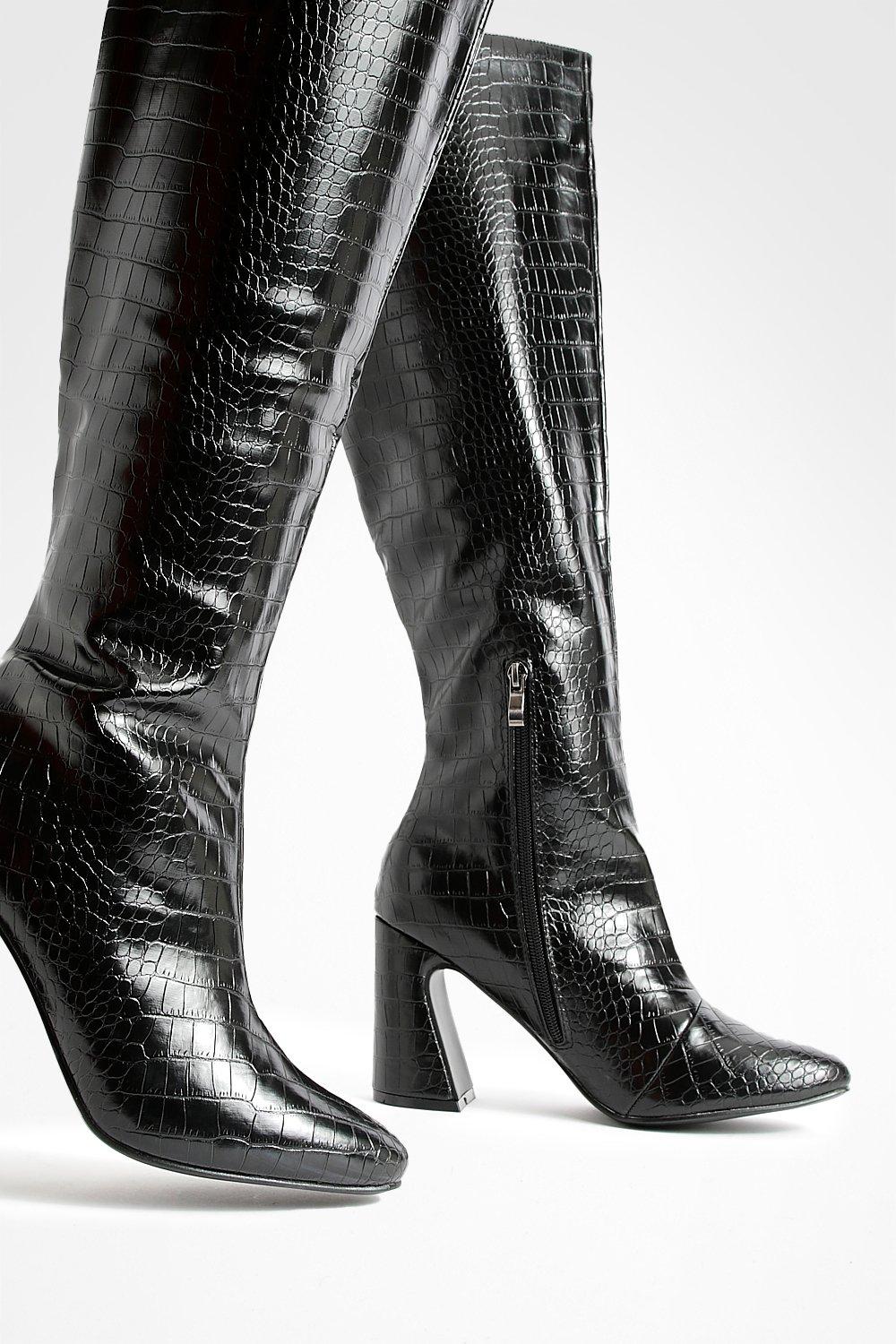 Black croc knee high boots new arrivals