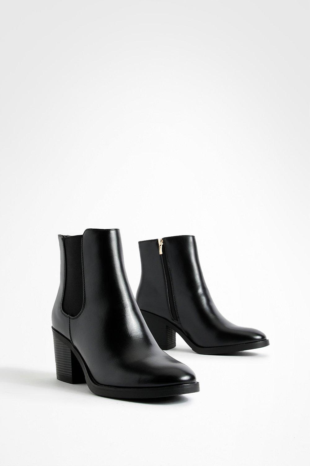 Womens black block store heel ankle boots