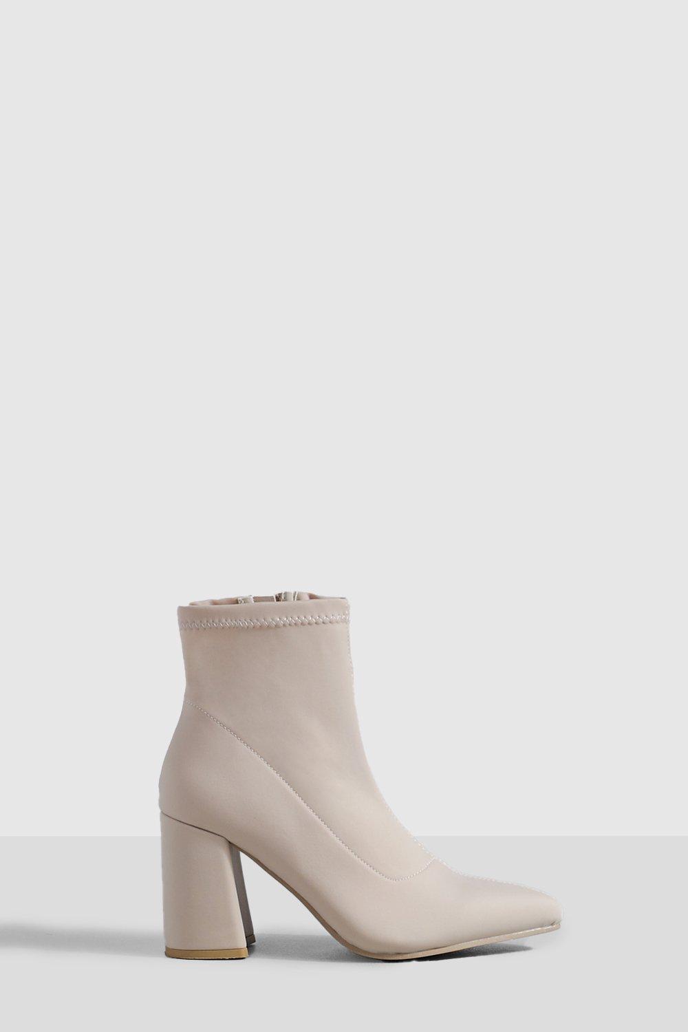 White Chunky Block Heel Sock Boot, Shoes