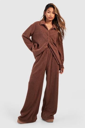 Fluffy Loungewear Wide Leg Pants chocolate