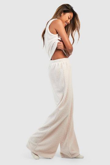 Fluffy Loungewear Fleece Wide Leg Trouser cream