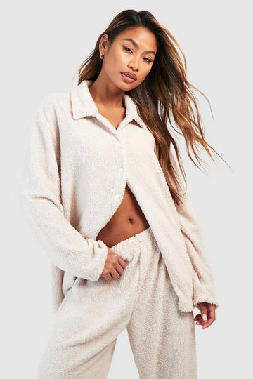 Fluffy Collared Fleece Loungewear Shirt cream