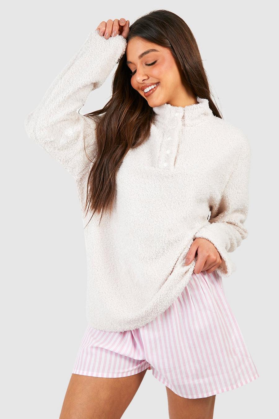 Flauschiges Loungewear-Sweatshirt mit Kragen, Cream image number 1
