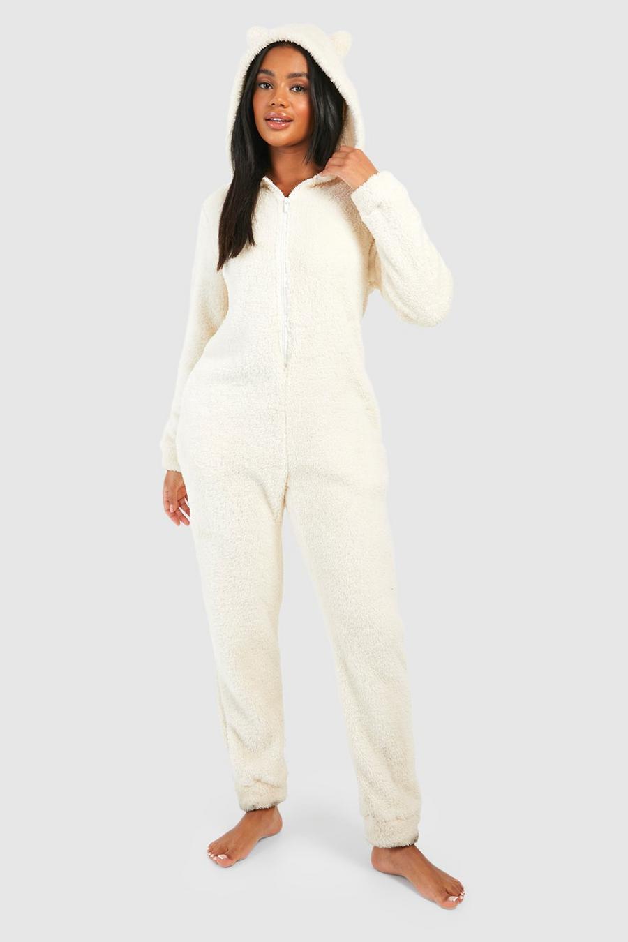 Pijama enterizo de forro polar con eslogan Baby Girl, Cream