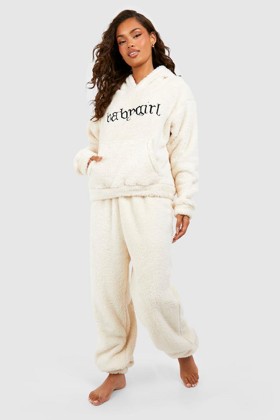 Set Loungewear da casa in fleece con slogan Baby Girl, Cream image number 1