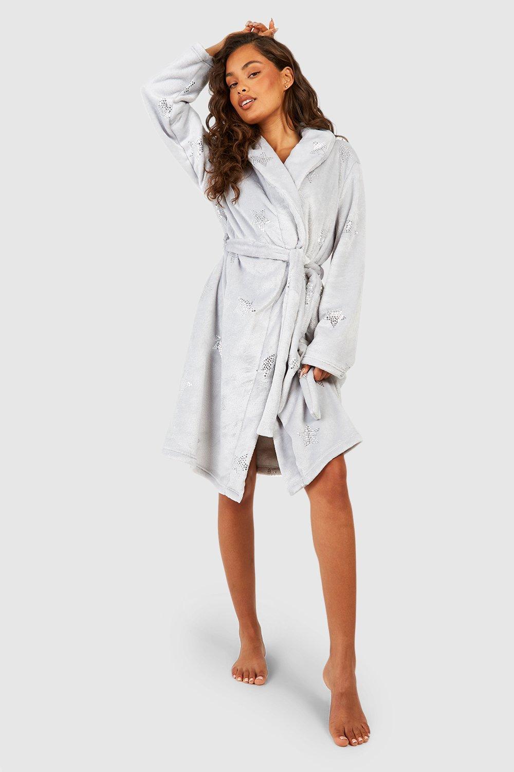 Short grey outlet fluffy dressing gown