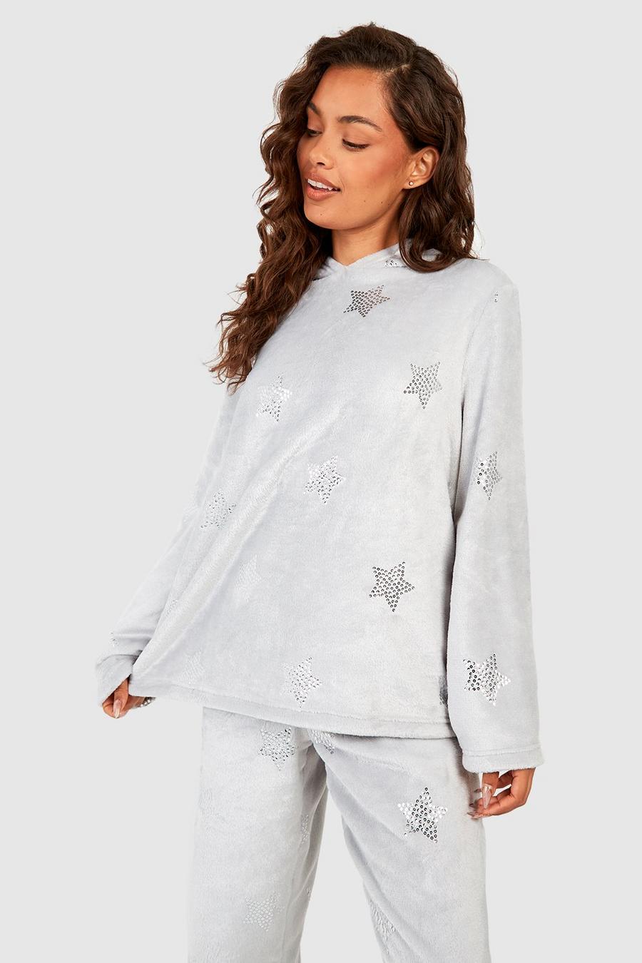 Grey Star Detail Fleece Loungewear Hoodie   image number 1