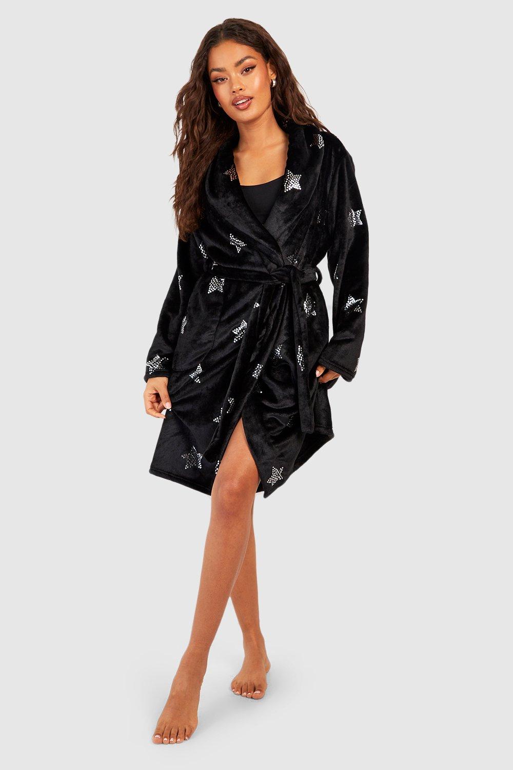 Short black cheap dressing gown