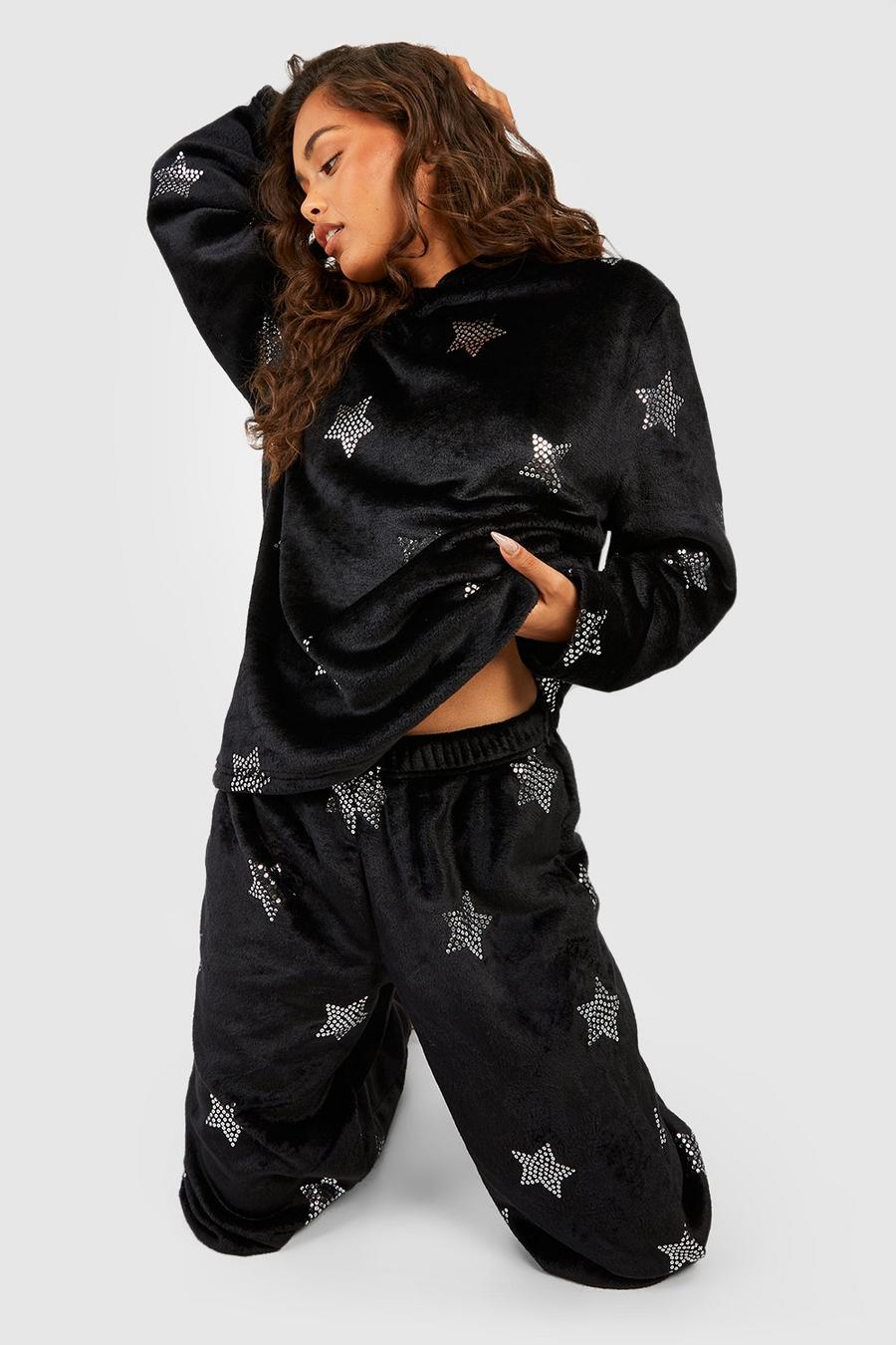 Black Star Detail Fleece Loungewear Hoodie 