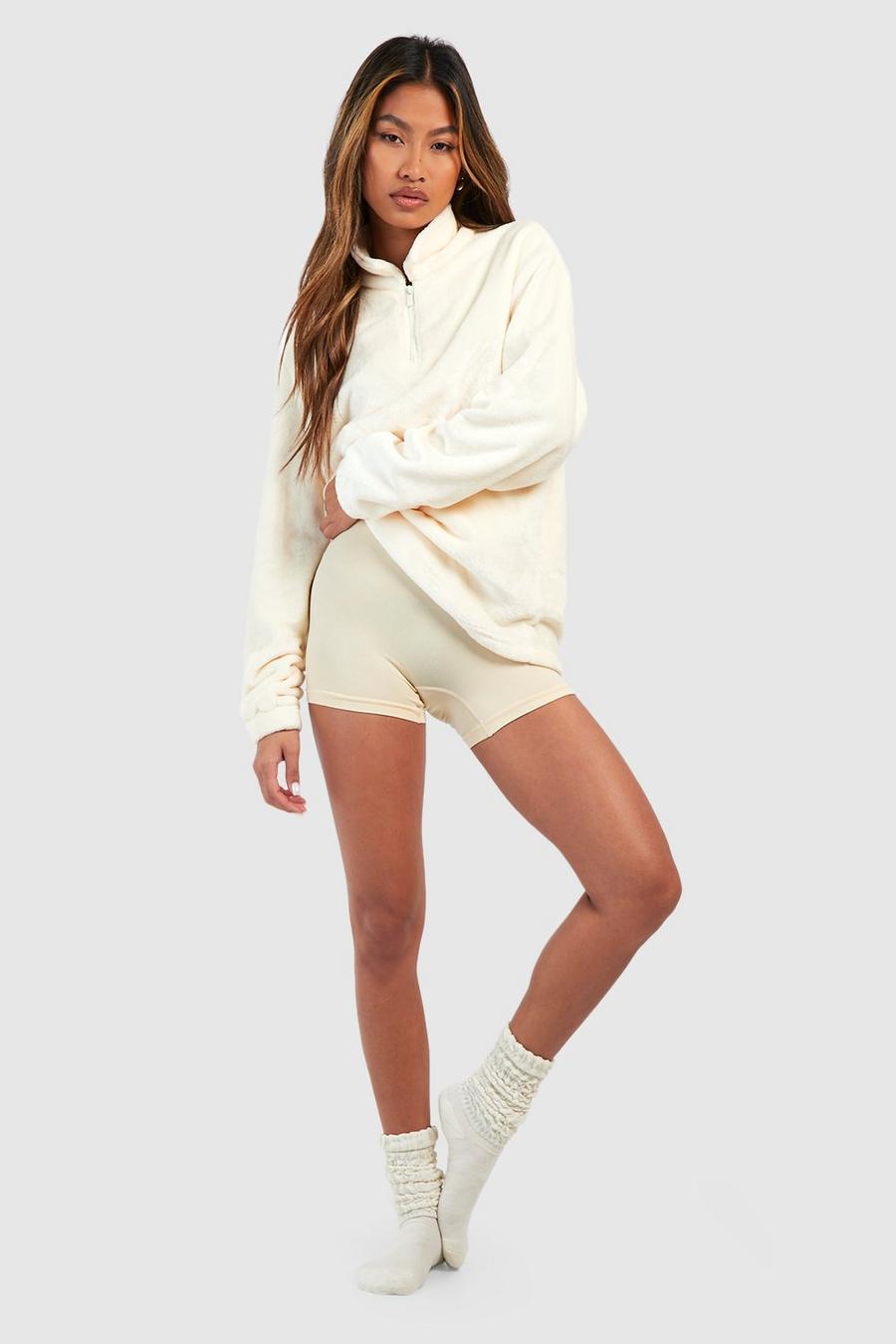 Loungewear-Sweatshirt mit halbem Reißverschluss, Cream image number 1