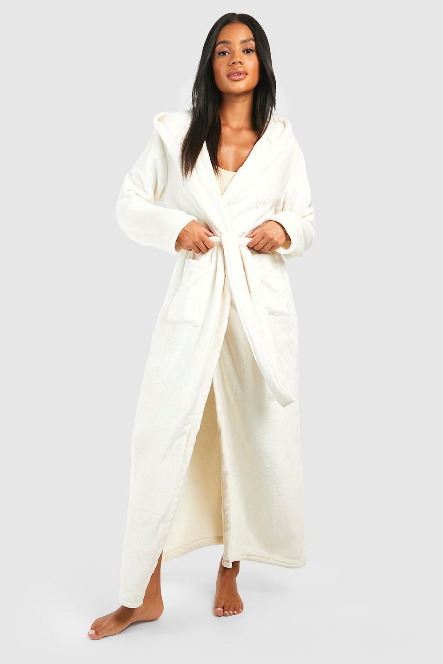 Cream white Maxi Fleece Dressing Gown  