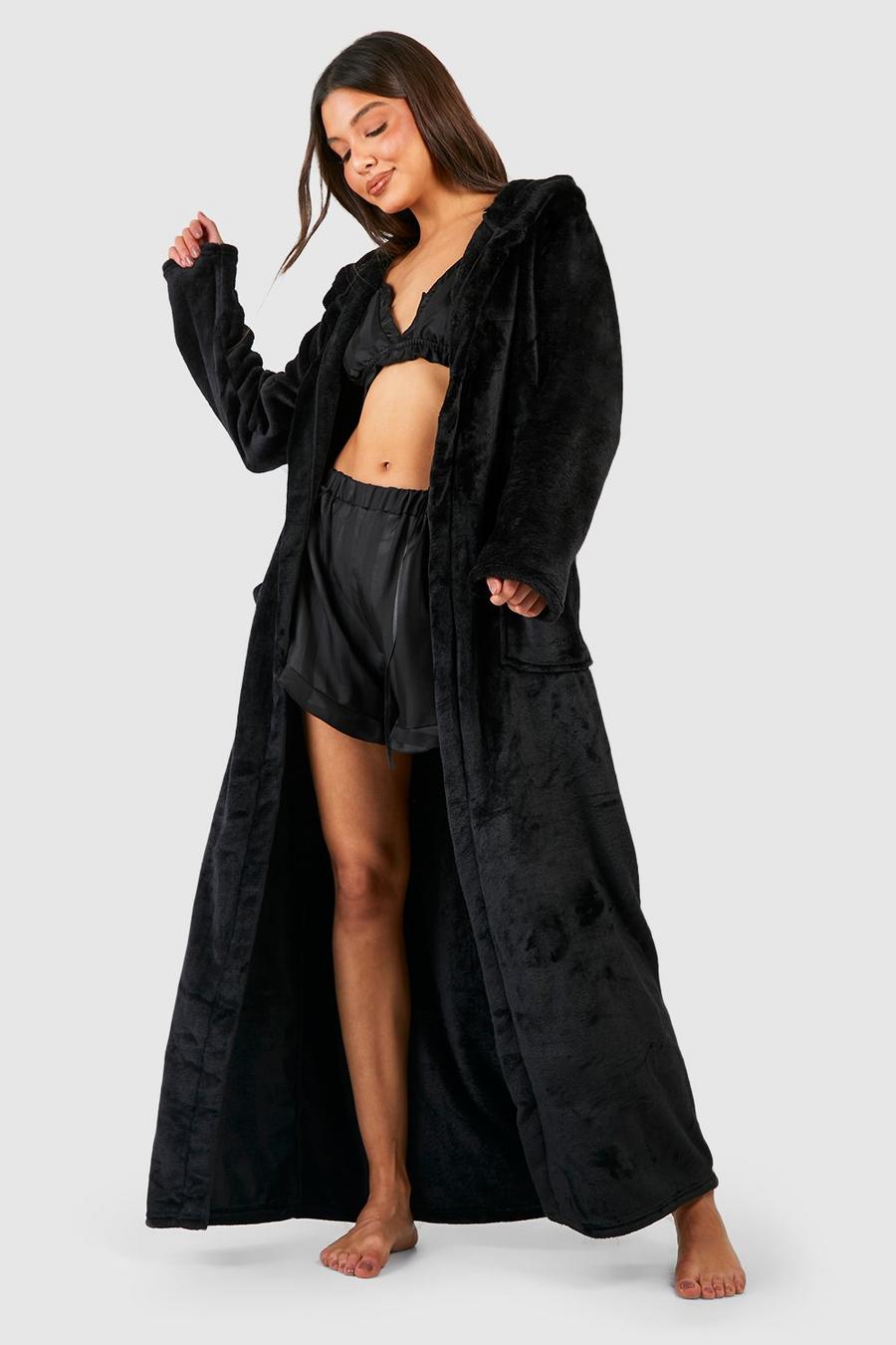 Black Maxi Fleece Dressing Gown 