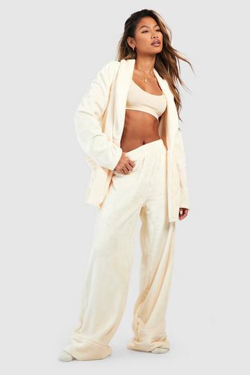 Fleece Lounge Wide Leg Trouser cream