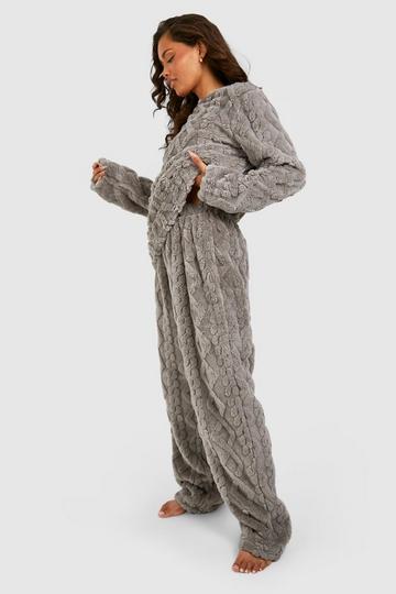 Cable Knit Fleece Lounge Wide Leg Trouser grey